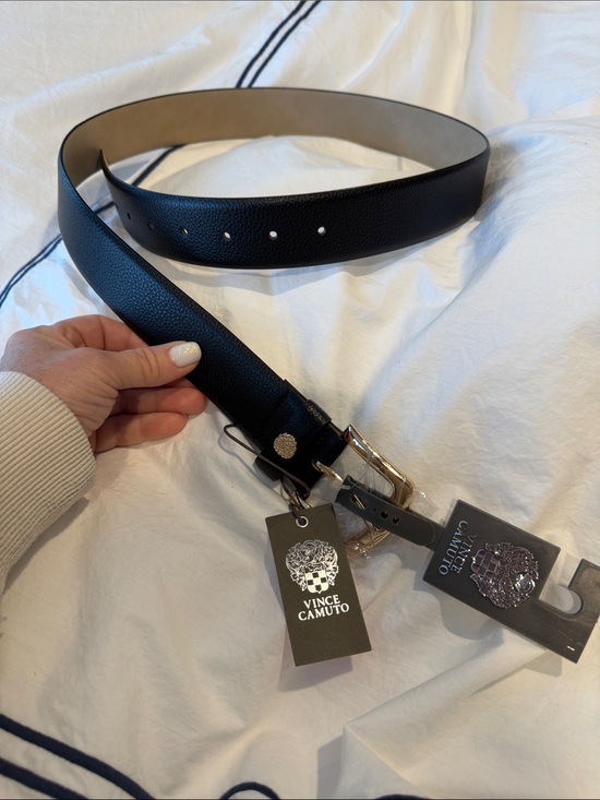 Vince Camuto Accessories - Vince Camuto Black Pebbled Leather Belt with Gold Buckle